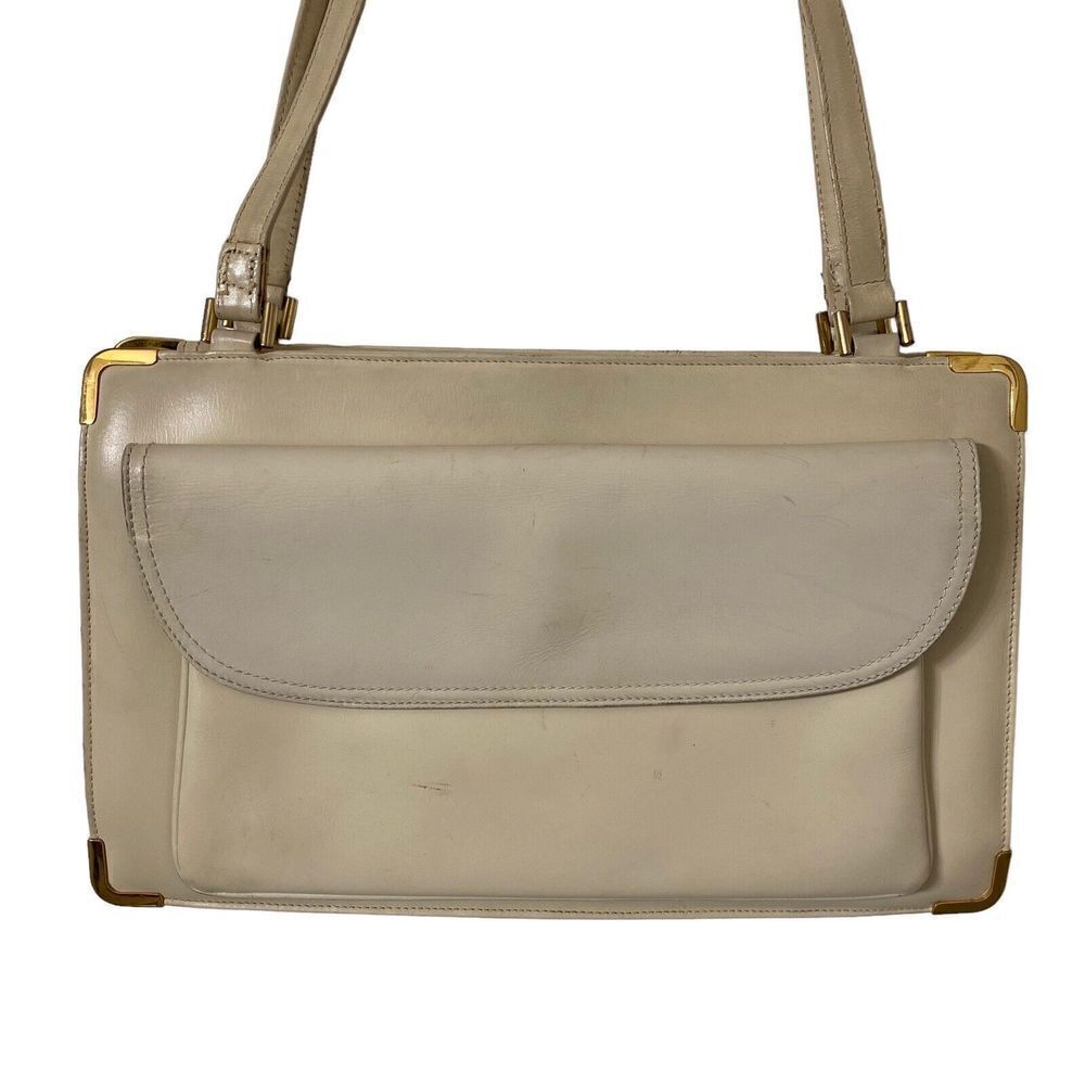 Vintage Mark Cross Shoulder Bag Purse Ivory Leather Dust Bag